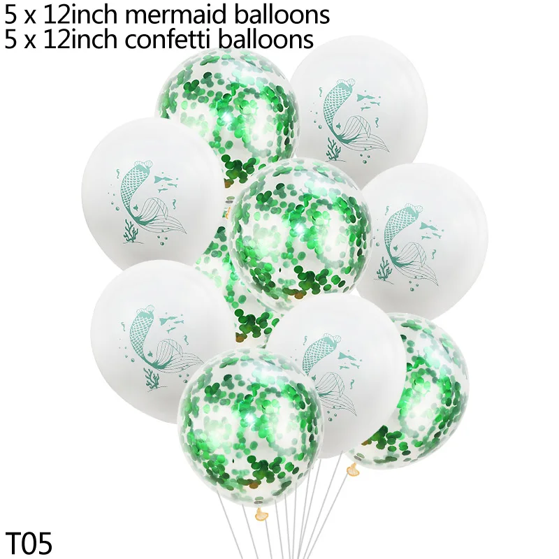 T05 mermaid balloon 10 шт. тема Русалка воздушный шар надувной воздушные гелиевые конфетти латексный шар Русалка День Рождения украшения маленькая Русалка Вечерние - Цвет: T05 mermaid balloon