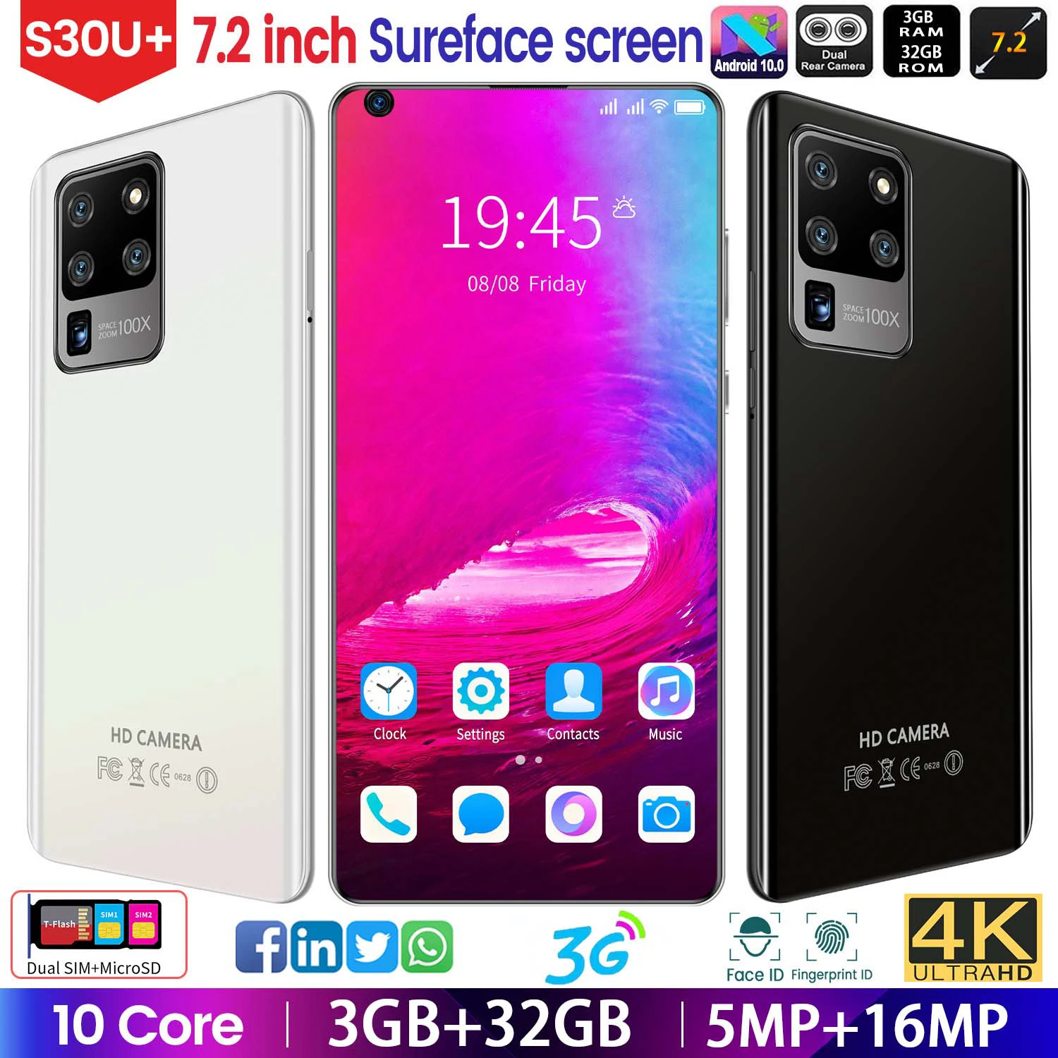

7.2-Inch S30U Perforated HD Screen With Three Cards And Three Standby Integrated Machine With Face Recognition 3D Gradient Back