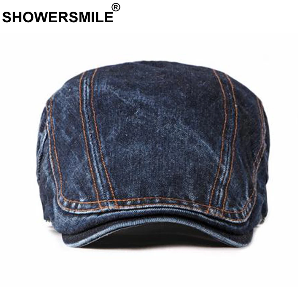 Мужская джинсовая шляпа SHOWERSMILE потертая Осенняя Duckbill хлопковая Регулируемая