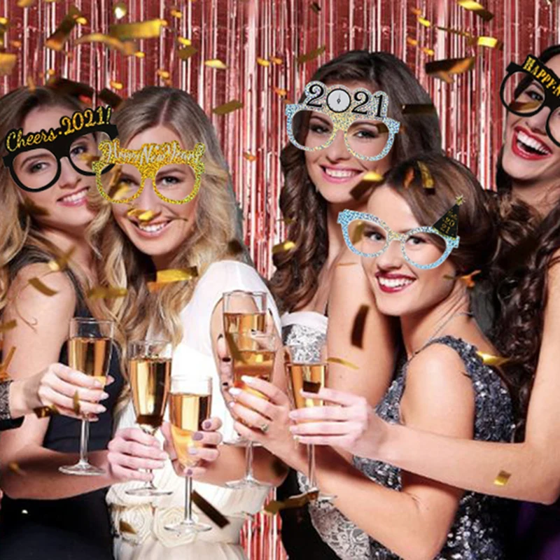 12 шт. с новым годом 2021 блестящая бумажная оправа для очков реквизит фото