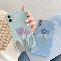 vintage flowers tulip phone case for iphone 12 pro 11 pro max xr xs max x 7 8 plus 12mini se 2020 soft imd shockproof back cover
