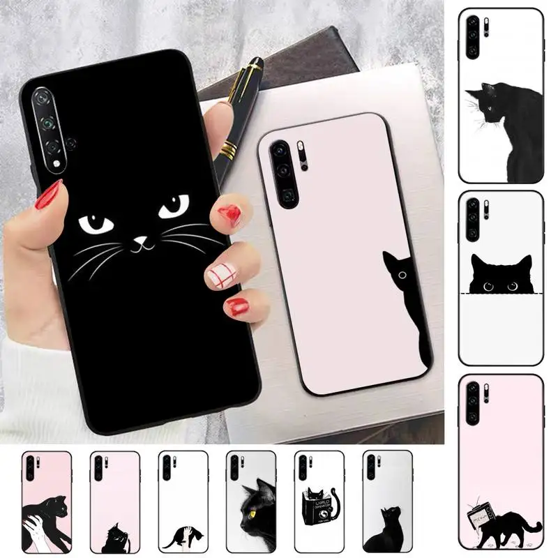 

Black cat cute animal art Phone Case for Huawei Honor 10 i 8X C 5A 20 9 10 30 lite pro Voew 10 20 V30