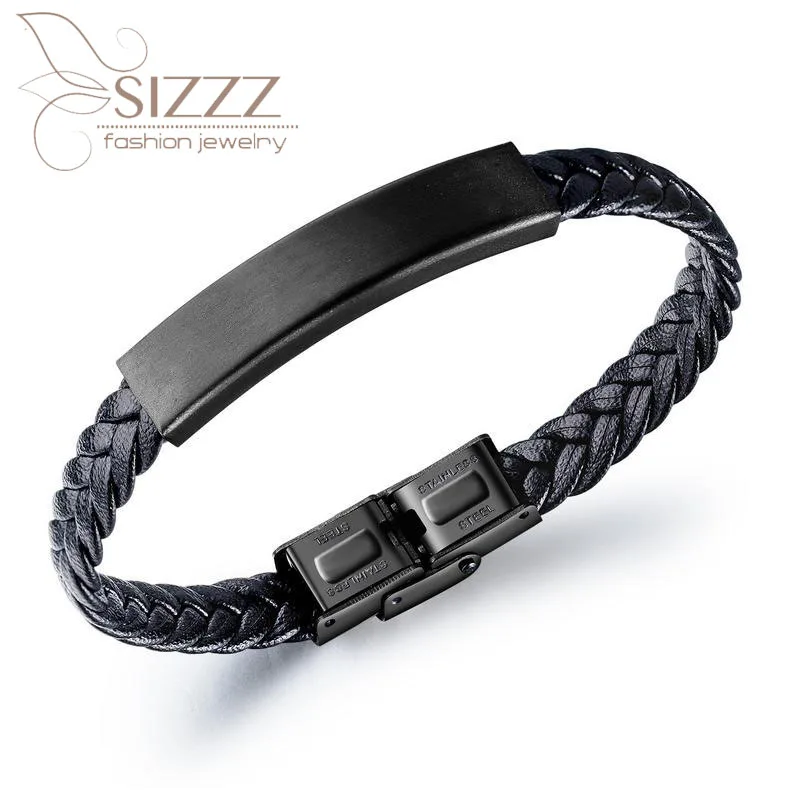 Мужской простой винтажный плетеный браслет из нержавеющей стали черный гладкий