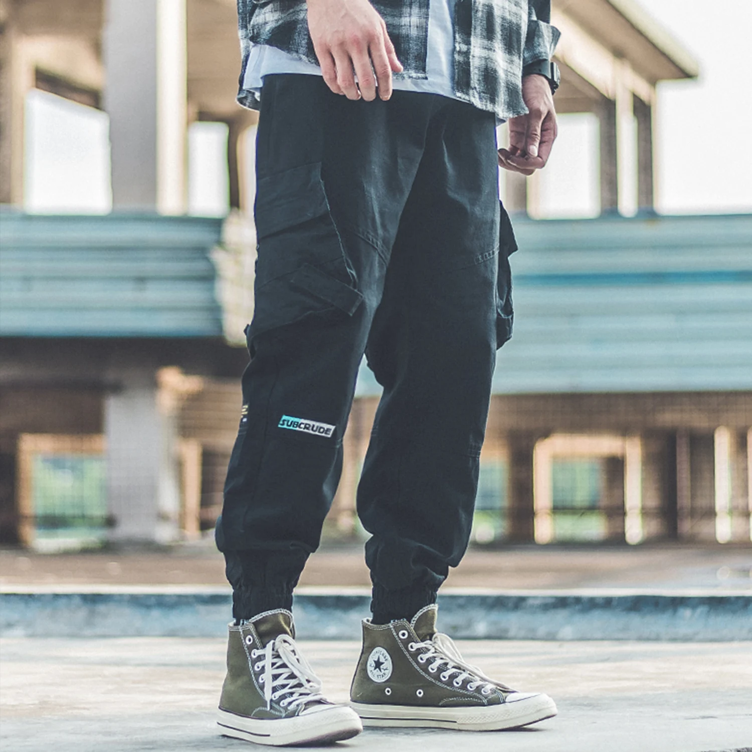 Брюки-карго мужские составного кроя с большими карманами повседневные Джоггеры