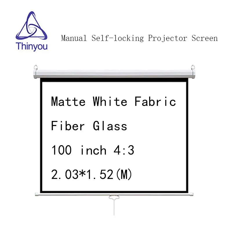 

Thinyou Wall Mount 100 inch 4:3 Matte White Fabric Fiber Glass Manual self-locking Projector Screen Pull Down For Cinema Office