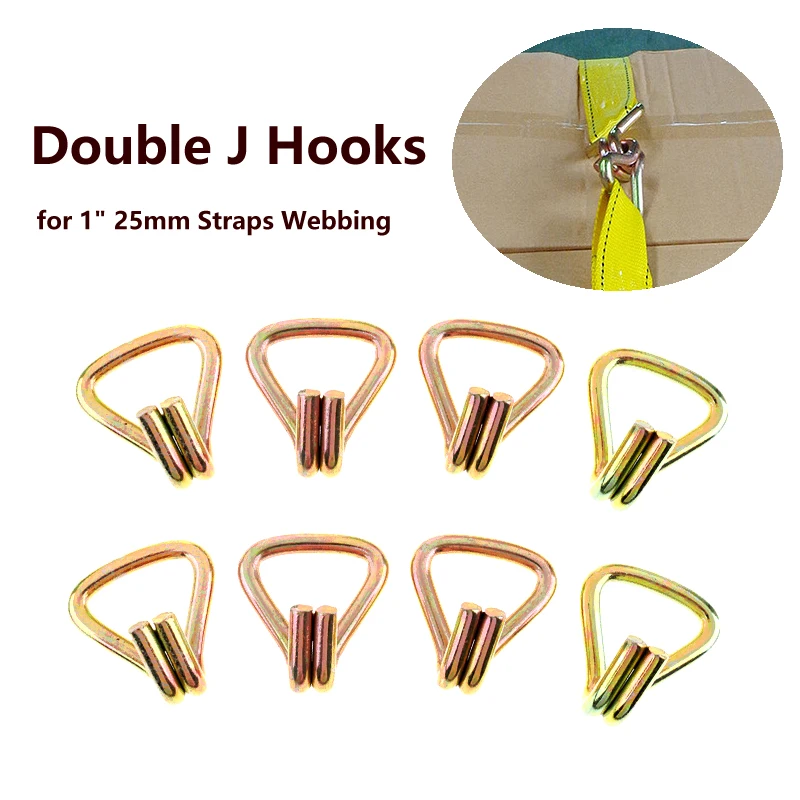 

Pack of 8 Heavy Duty Ratchet Tie Down Webbing Strap Double J Hooks Trailer Tow Lashing Accessories for 1" 25mm Straps Webbing