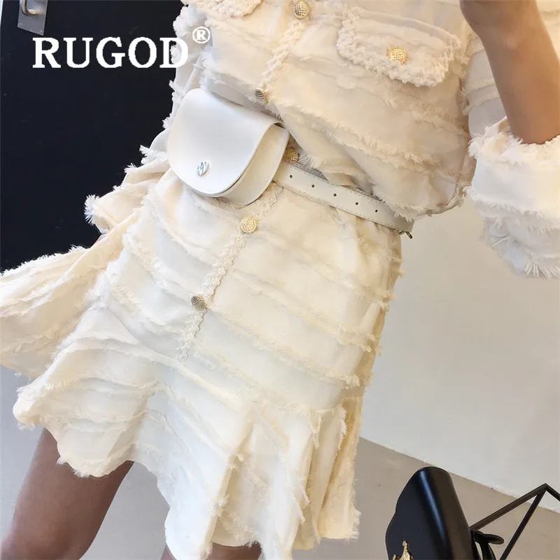 RUGOD корейское винтажное платье для женщин v образный вырез рукав фонарик