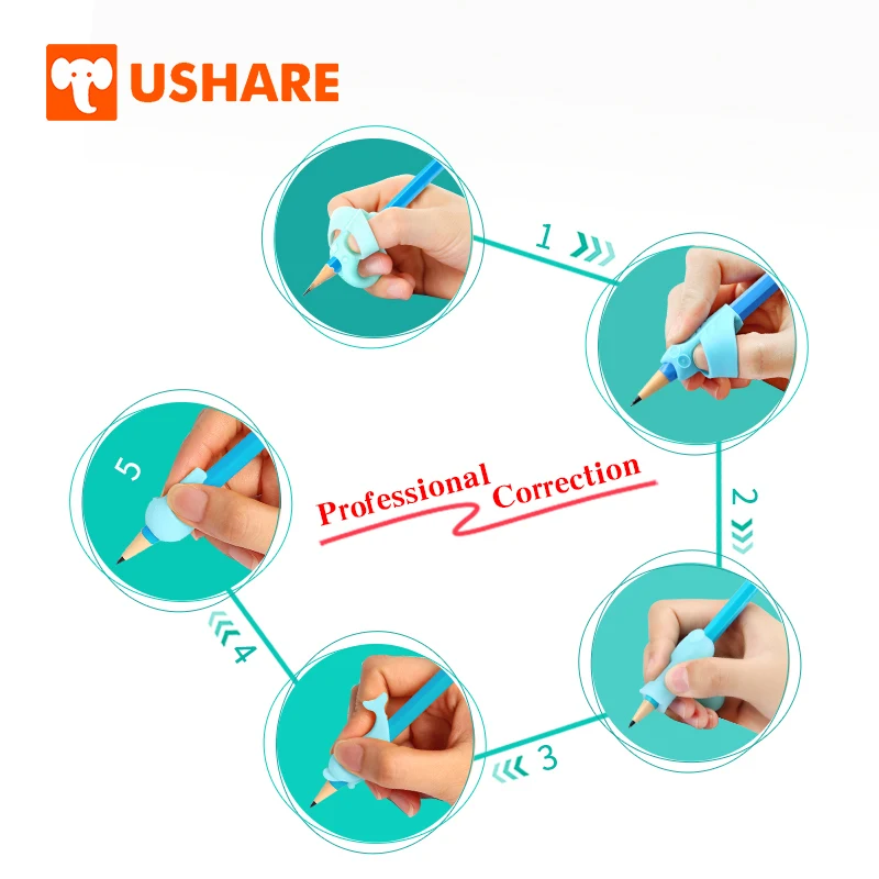 

Ushare 5Pcs Pencil Holder for Kindergarten Beginners 3D Stereo Silicone Pen Grip Auxiliary Tools Prevention of Myopia Stationery