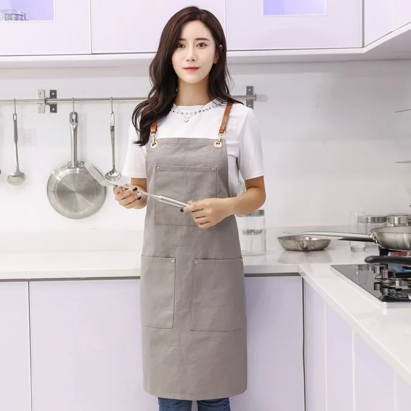 Apron 4 Одноцветный холщовый подвесной фартук на шею унисекс кухонный передник отель, ресторан, кафе Парикмахерская пекарня официант в кафе Рабочая форма - Цвет: Apron 4