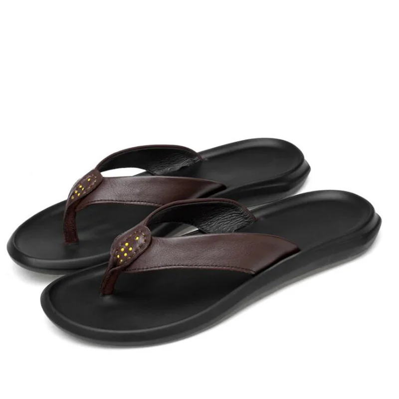 

2019 Summer Shoes Men Slippers Genuine Leather Beach Slippers Mens Flip Flop Sandals Summer Man Shoes Male Flip Flops size 45