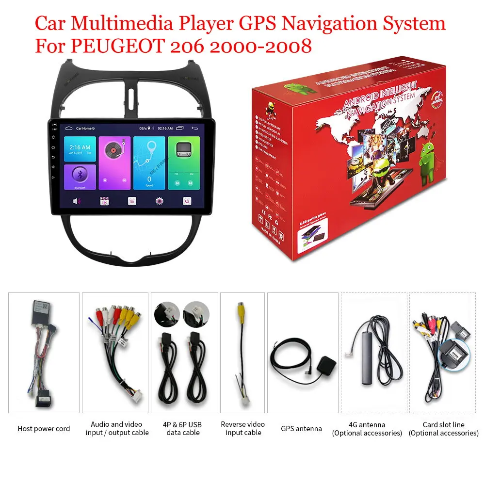 

Автомобильная магнитола 2din для PEUGEOT 206 2000-2008, мультимедийный плеер с радио, 9-дюймовым экраном, DSP, стерео, GPS-навигационная система MP5