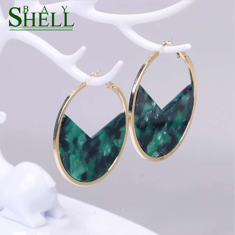 Shell Bay Za Colorful acrylic Resin Drop Earrings Women Fashion Round Circle Hoops Alloy girls Party Jewelry Brincos | Украшения и