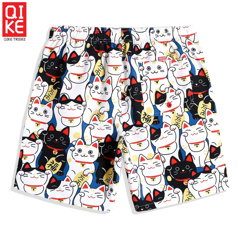 Летние мужские пляжные шорты с мультяшным котом Гавайские Бермуды для бега