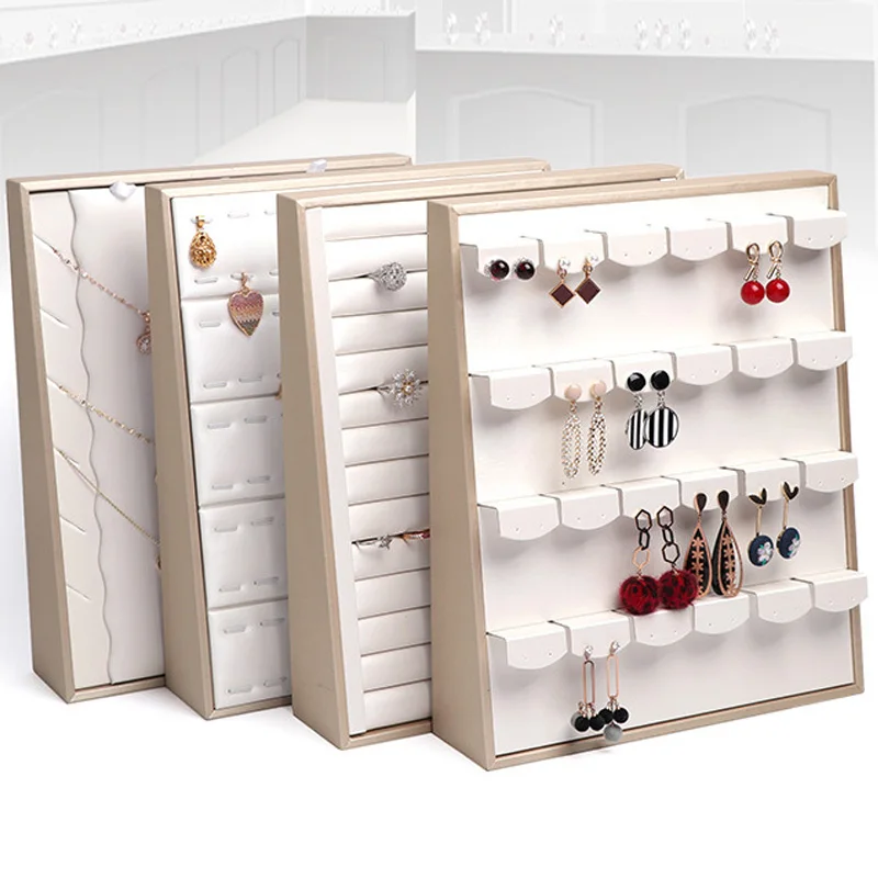 Luxurious white Leather Ring Earring Necklace Pendant Display Stand Vertical Jewellery Stand Jewelry Store Counter Jewelry Props