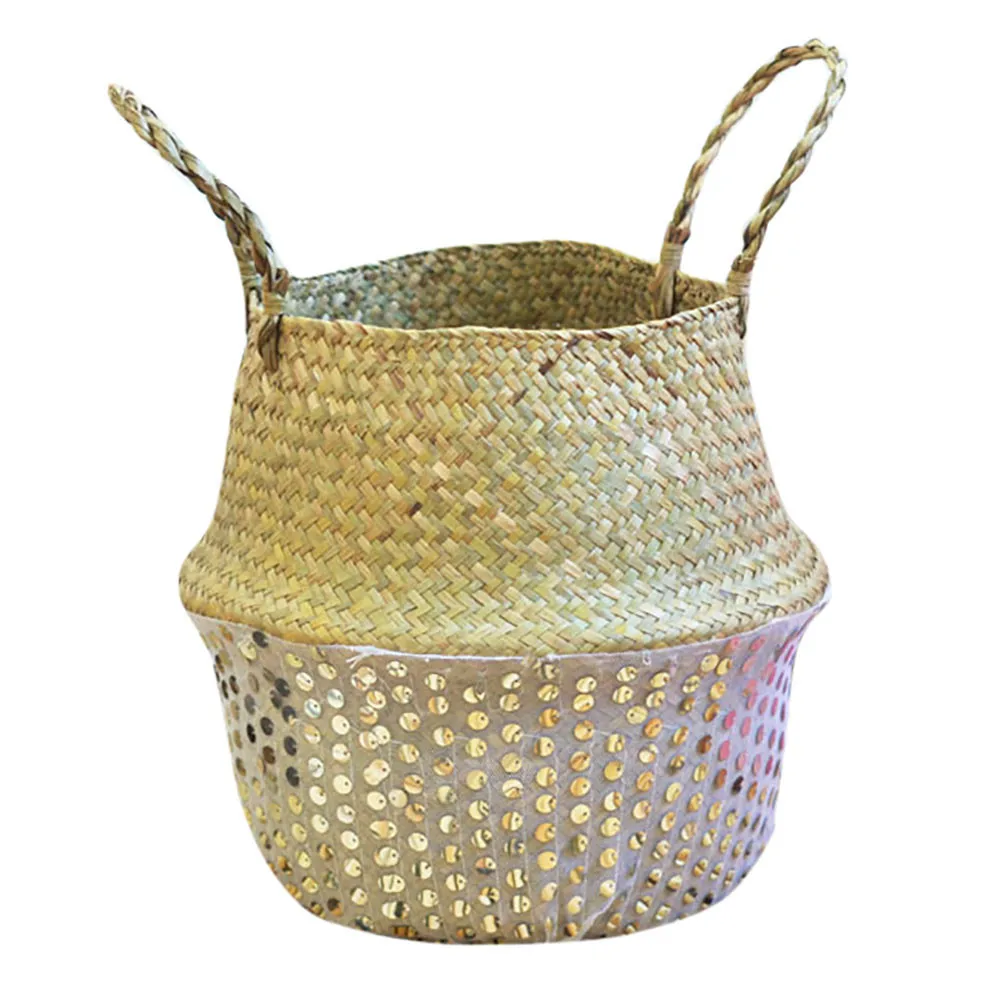 Белый Seagrass Wicker Basket Flower Pot Folding Basket Dirty Basket Storage Decoration Home& Garden Wholesale& Drop Shipping - Цвет: Белый