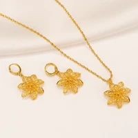 bangrui gold color hollow out flower pendant necklace stud earrings womens fashion jewelry birthday gift