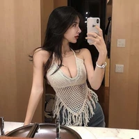 sexy camis woman woven summer club party camisole low cut halter vest hollow out knitted cotton lady beach sleeveless top cloth