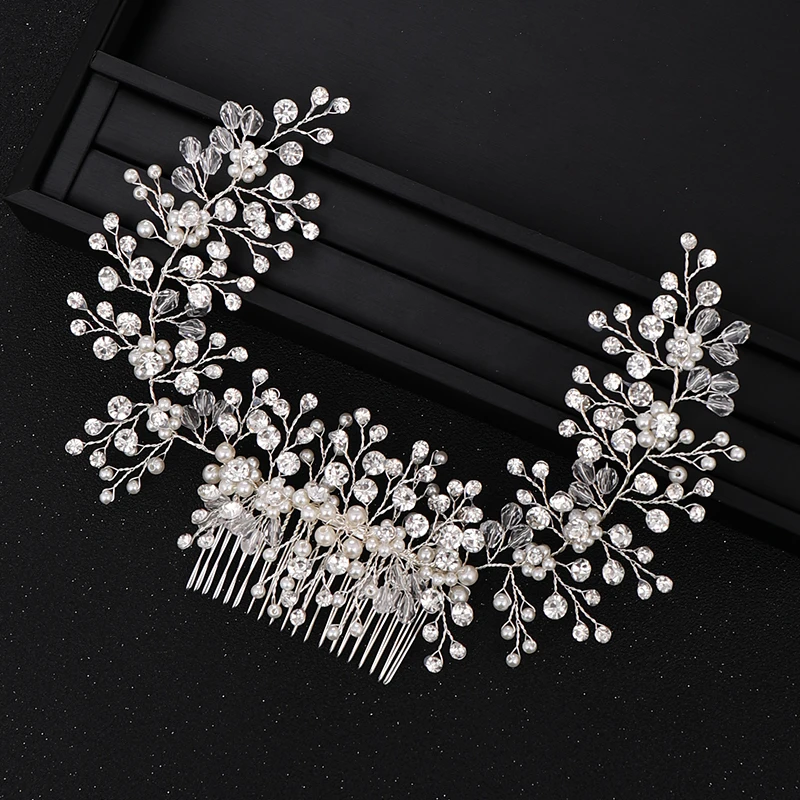 Тиара серебряного цвета с жемчугом и кристаллами свадебные аксессуары для волос