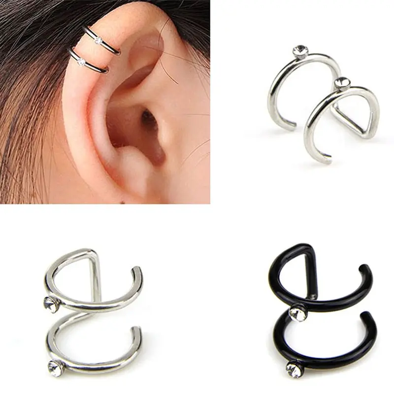 2 шт. двойной и тройной обруч Ушная клипса Серьги Козелок из нержавеющей стали