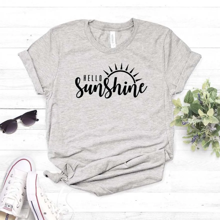 

Women T Shirt Hello Sunshine Print Tshirt Women Short Sleeve O Neck Loose T-shirt Ladies Causal Tee Shirt Clothes Tops
