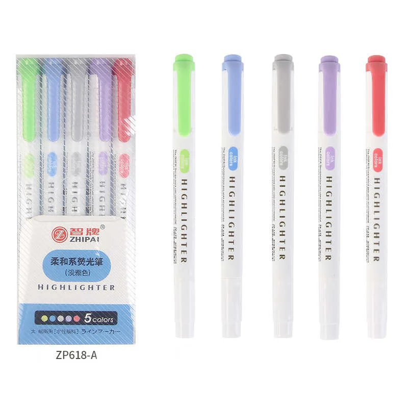 

5 Colors/box Double Headed Highlighter Pen Fluorescent Markers Mild Liner Highlighters Pens Art Marker Japanese Stationery