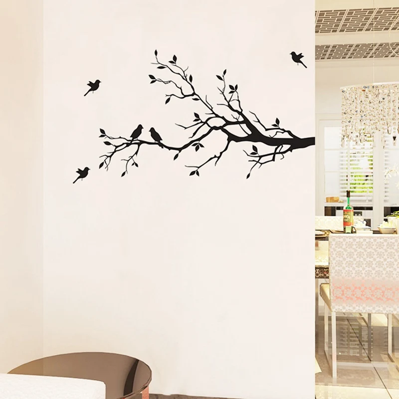 Новый креативный Черный Дерево Птица ПВХ стикер на стену дверь окно уникальная
