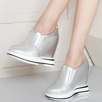 rhinestones ankle boots women genuine leather wedges high heel platform pumps female round toe fashion sneakers casual shoes