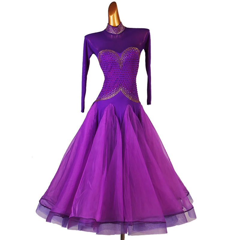 

Ballroom Dance Competition Dresses Standard Tango Waltz Dress Costume Women Flamenco Customize Big Sheer Hem Mesh Sleeve