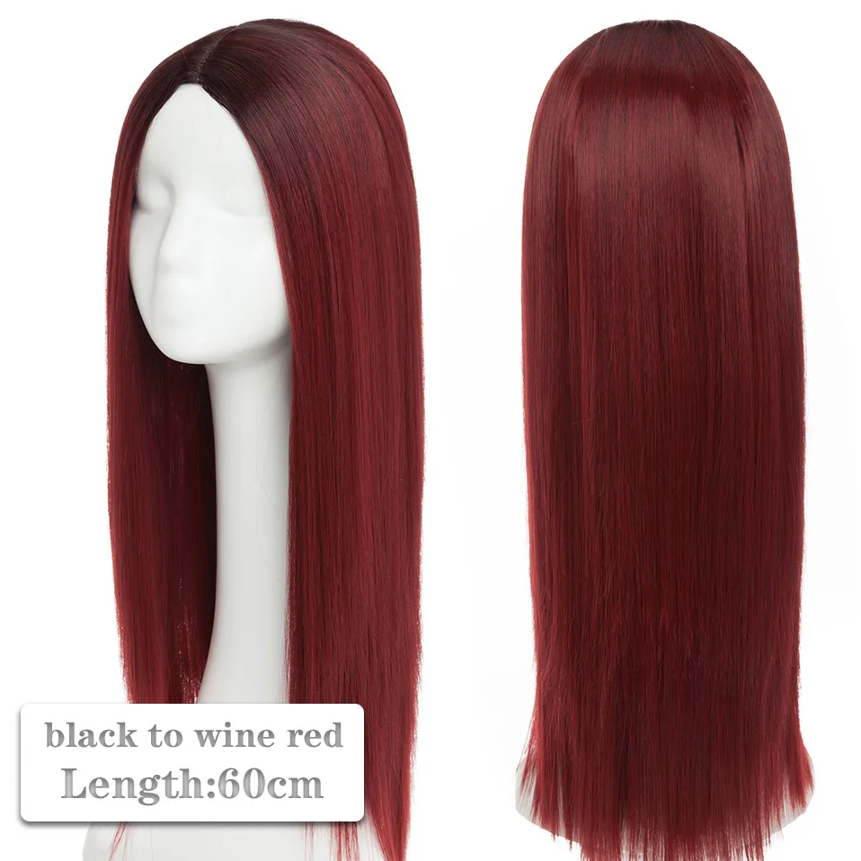 black to wine red SNOILITE 80 см Длинные Синтетические волосы Аниме парик для женщин термостойкие волокна шиньон Розовый Красный Фиолетовый Прямые Вечерние парики для косплея - Цвет: black to wine red