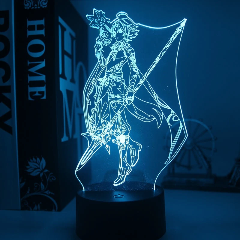 

Ударный ночник Genshin, 3D акриловая настольная лампа, прикроватный светильник, ночники в форме аниме персонажа для мальчиков, детей, подарок