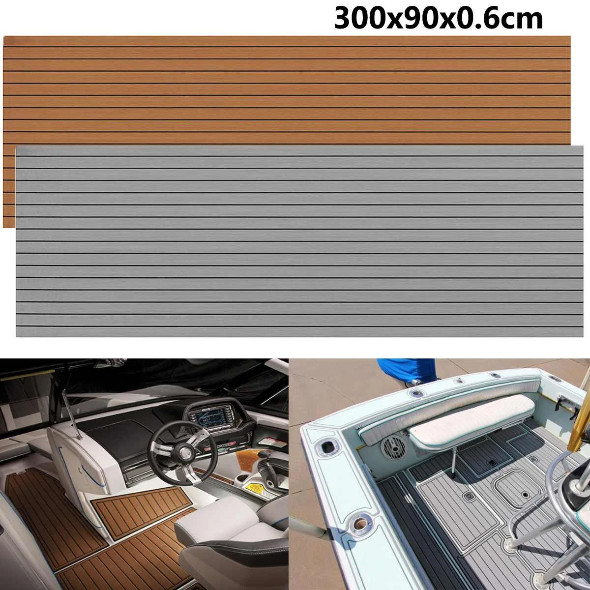 

Self-Adhesive 3000x900x06cm EVA Foam Boat Flooring Faux Teak Decking Sheet Brown/Gray with Black Line Marine Boat Deck Floor Mat