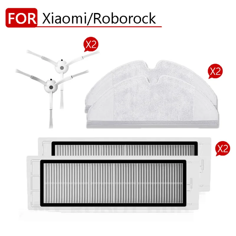 2 * тряпка для швабры + боковая щетка Hepa набор аксессуаров фильтров Xiaomi Roborock S50 S51 S55
