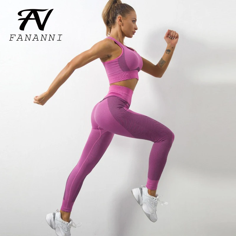 

FANANNI Women's Sportswear Bra And Seamless Leggings 2 Piece Set 2021 New Fitness Yoga Suit