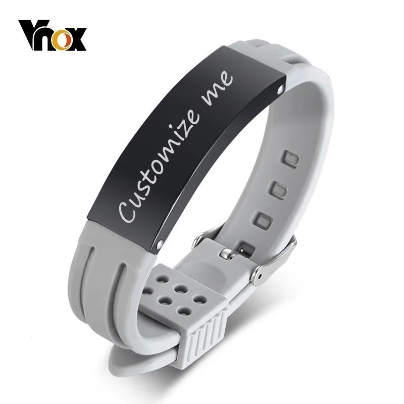 Vnox настраиваемые ID браслеты для мужчин Регулируемый силиконовый браслет из