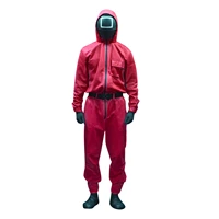 adult full sets squid game halloween cosplay costume red zipper jumpsuit for women men with belt gloves clothes dropshipping