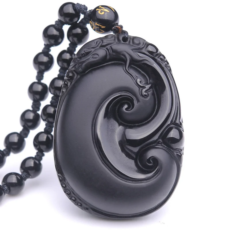 Ожерелье из натурального черного обсидиана для мужчин и женщин кулон в виде