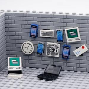 Кирпичи, городские аксессуары, 2x2, компьютерная клавиатура, газета, мобильный телефон, детали для дома, набор навалом, мини-фигурки, игрушки