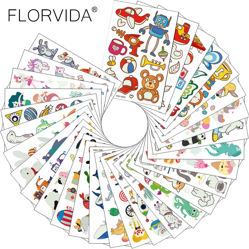 

FlorVida 30pcs Kit Luminous Cartoon Temporary Tattoo Stickers For Kids Kawaii Fairy Animals Children Decorative Decal Makeup Set