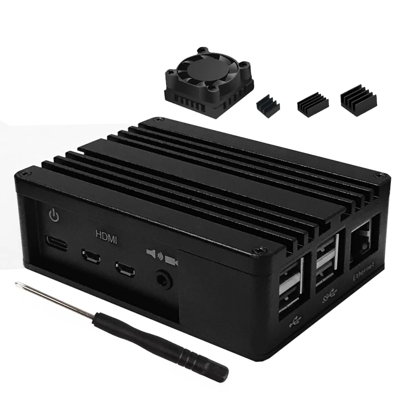 

Metal Aluminium Case Chassis Box with Cooling Fan for Raspberry Pi 4 Model B