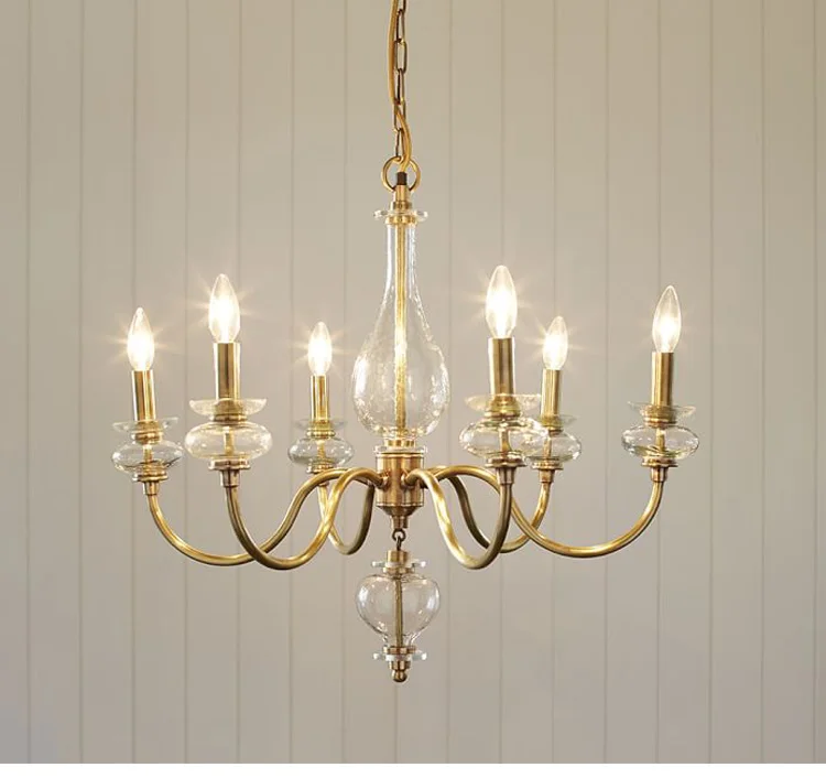 

Modern American style copper candle chandelier simple fashion light luxury living room bedroom dining room lamps