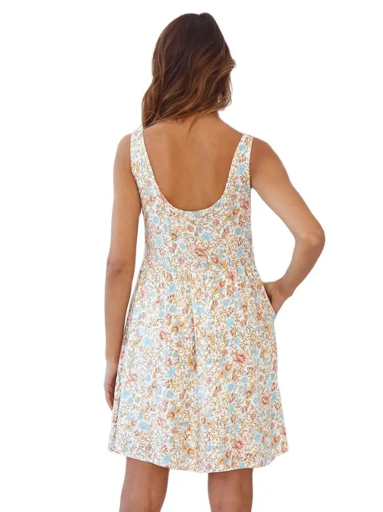 

2021 Summer Sexy Sling Backless Buttons Printed Decoration Dress Female