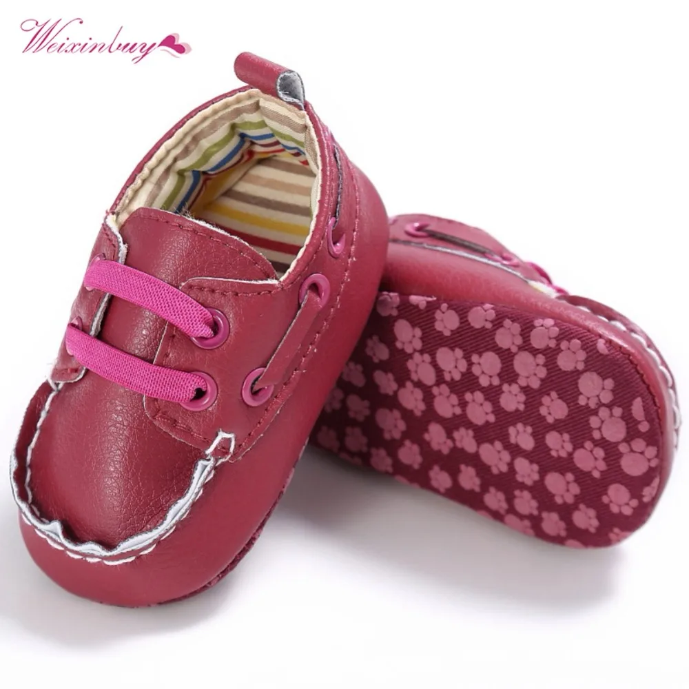 

WEIXINBUY 2018 Newborn Unisex Baby Boy Girl Soft Sole Crib Shoes PU Sneakers Prewalker Casual First Walkers Shoes 0-18M