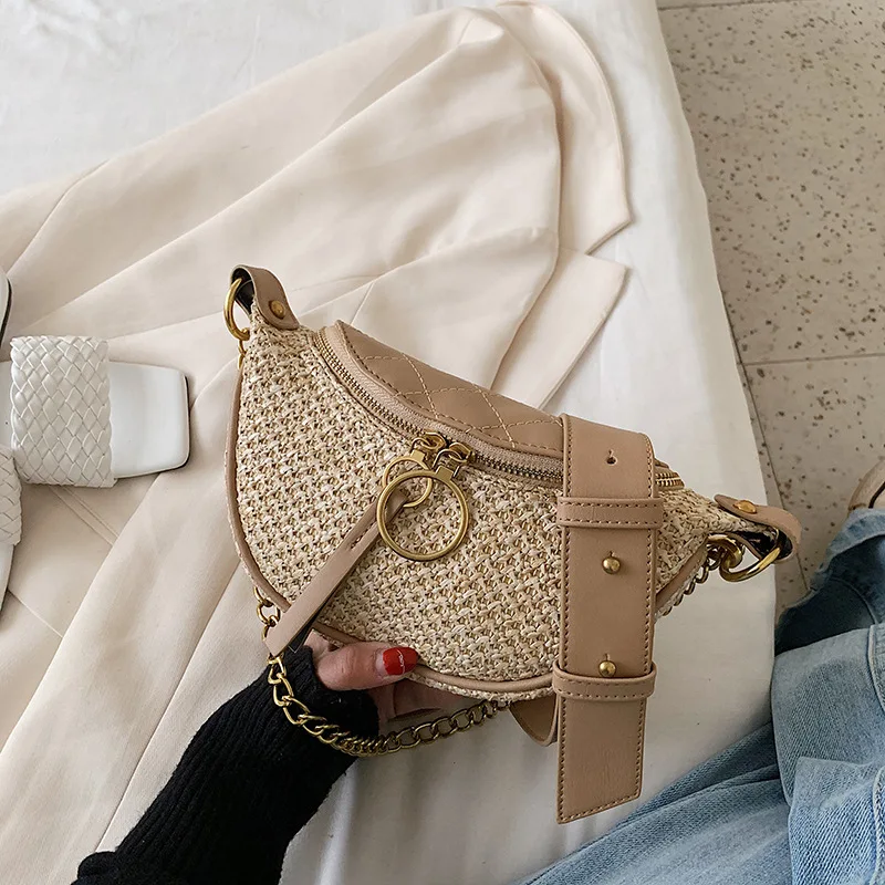 Модная соломенная сумка-пельмень с цепочкой летняя сумка-мессенджер из ротанга