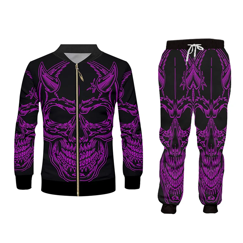UJWI Мужская толстовка спортивные штаны куртка с черепом 3D принтом повседневная