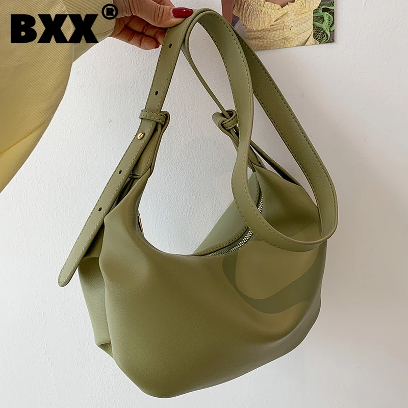 

[BXX] простые однотонные сумки через плечо из искусственной кожи для женщин 2021 Осенняя брендовая сумка через плечо трендовая Роскошная сумоч...