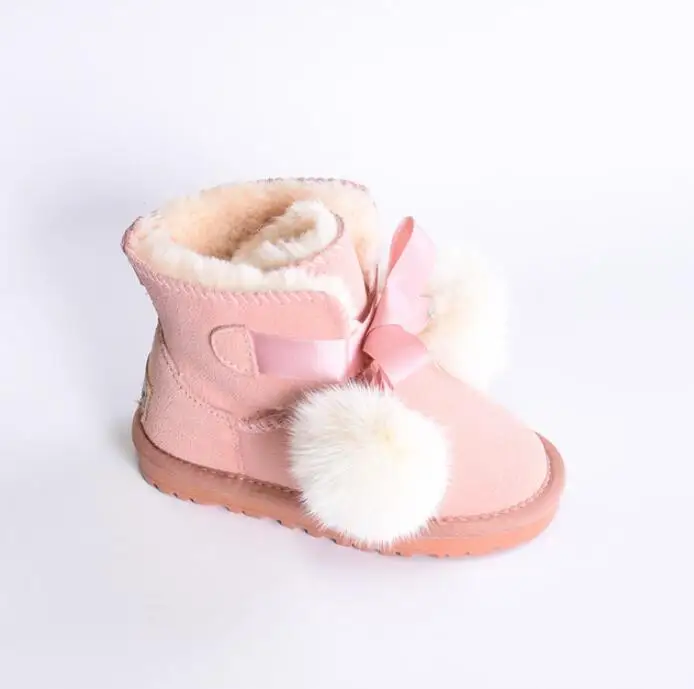 Pink Детская зимняя модные зимние женские ботинки на толстом каблуке из натуральной кожи; теплая плюшевая мягкая подошва, детские ботинки для девочек зимние лыжные штаны с рисунками из мультфильмов, ботинки для детей ясельного возраста для детей - Цвет: Pink