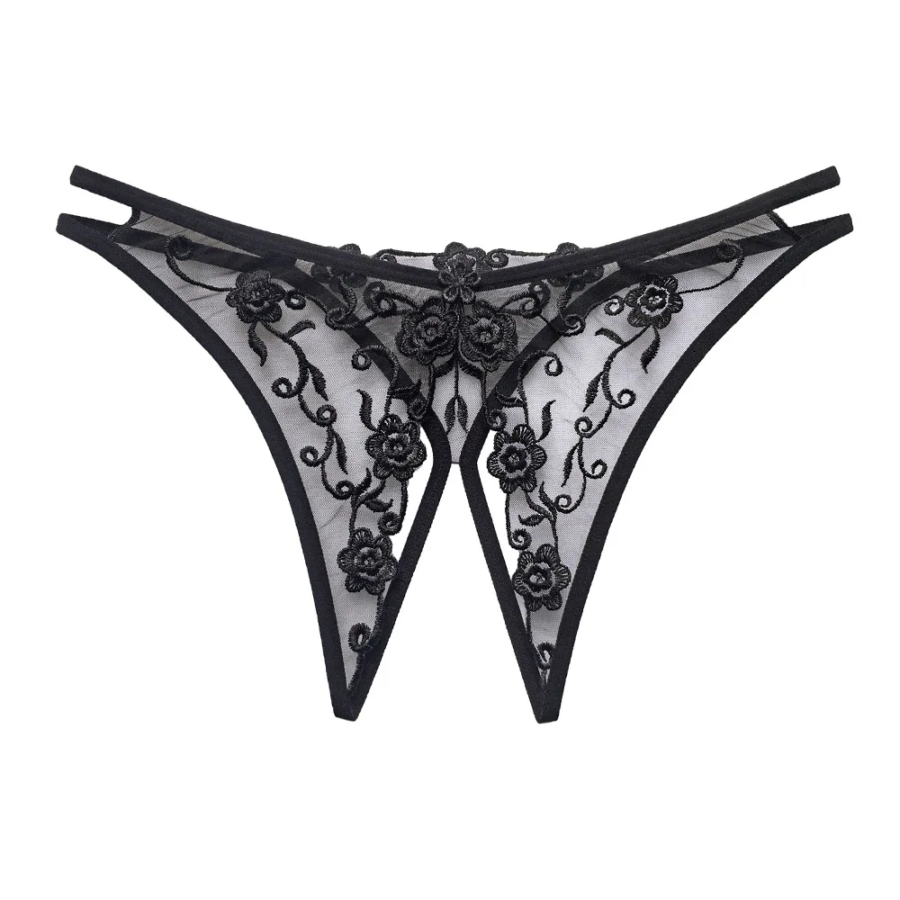 

Vintage Embroidery Flower Back Open Sexy Thong Transparent Women Lace Underwear Panties Female Night Clubwear Lingerie G-String