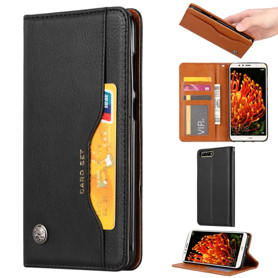 black case Для huawei Y6 чехол huawei Y7 Prime чехол Роскошный кожаный флип-чехол для huawei Y9 Броня Y5 Prime крышка Y7Prime - Цвет: black case