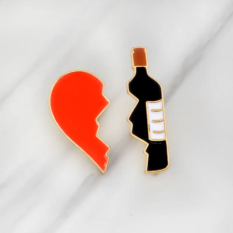 Cartoon Love Wine Stitching Alloy Brooch for Woman Badge Collar Shirt Enamel Pin Brooches Men Metal Jewelry Accesorios | Украшения и