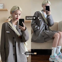 2021 loose plaid college style suit jacket lightly cooked pleated skirt hong kong style late autumn western style fashion sets